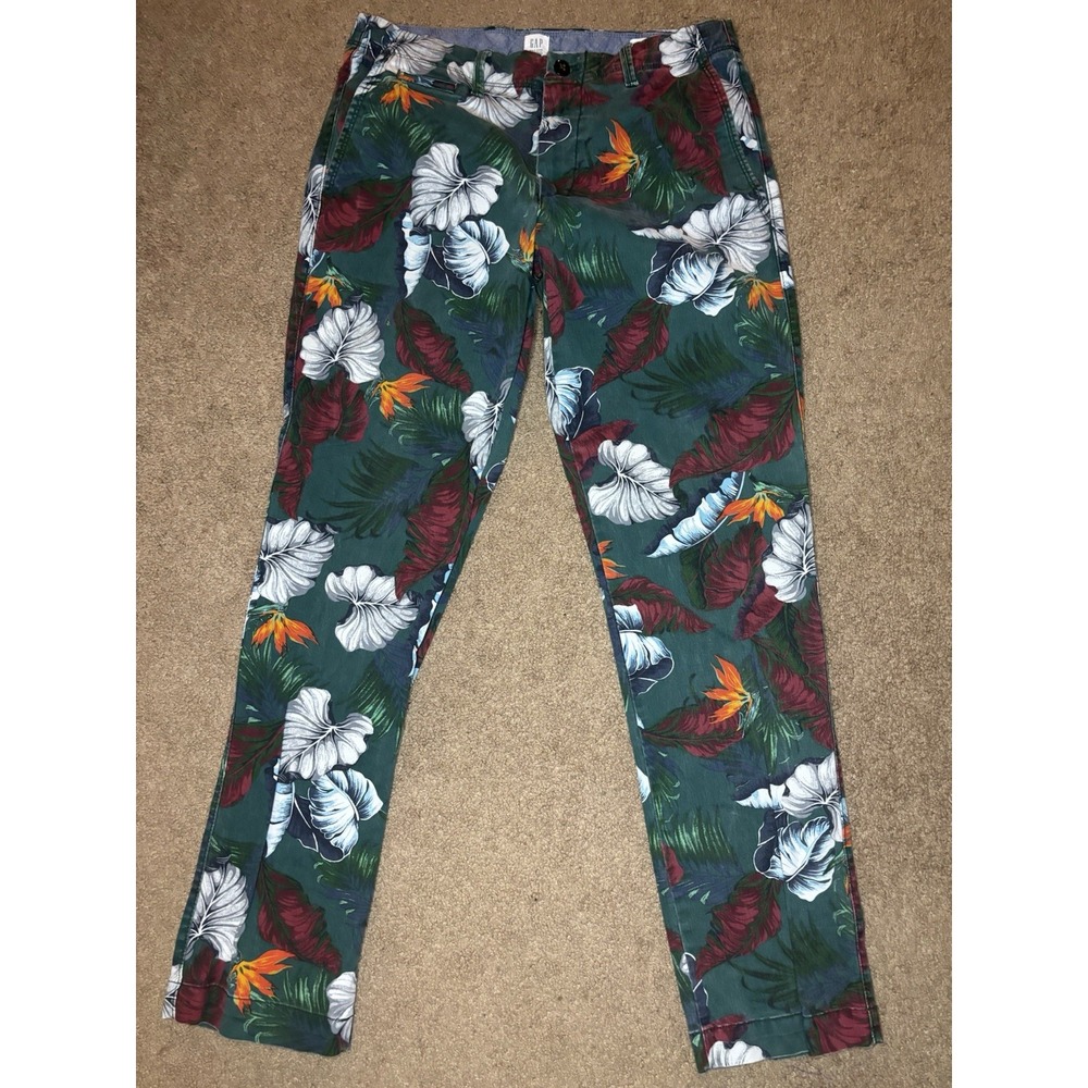 GAP Slim Fit Tropical Floral Print Chino Pants Stretch Men's Size 32x32 Vintage